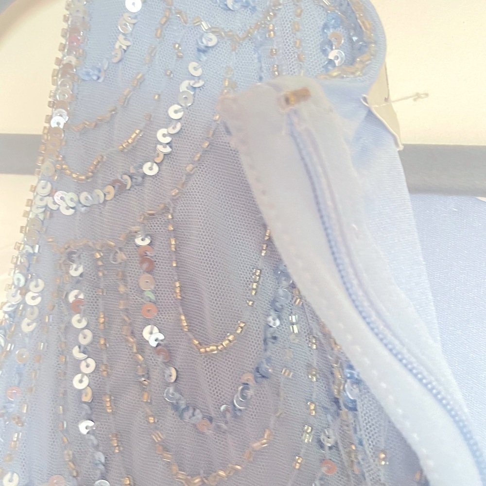 NWT J Kara Sleeveless Evening Gown Dusty Blue/Silver  Size 16 - Picture 9 of 14